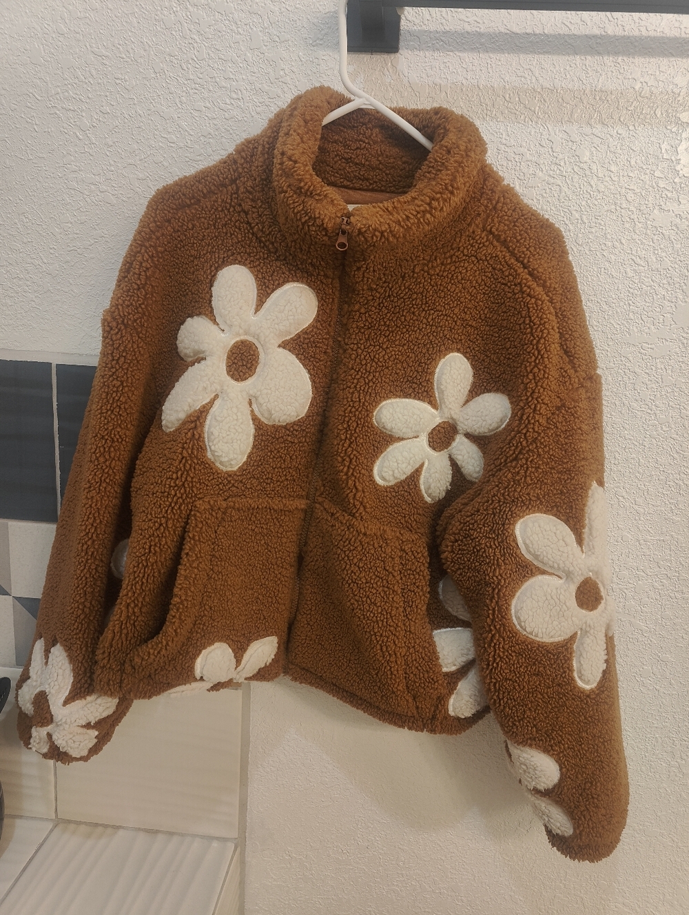 Thread & Supply High Pile Fleece Floral Jacket, Size Large
